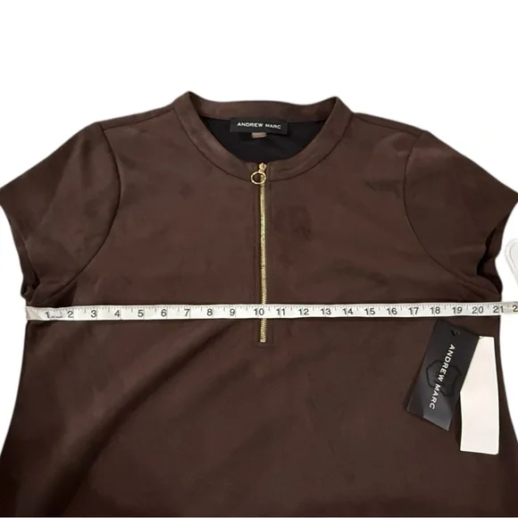 NWT Andrew Marc Chocolate Brown Suede Half Zip Dress w/Pockets - Women’s XL - Picture 10 of 13